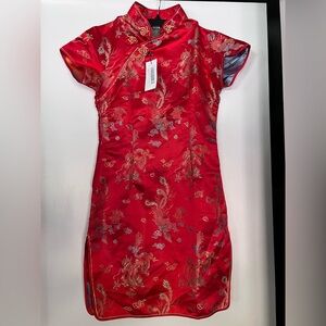 Elegant Red Floral Cheongsam Dress